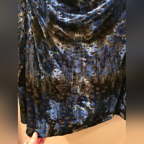 Vtg Y2K Floral Burn Out Velvet Long Sleeve Cowl Neck Blouse Sz XSP WhimsiGoth - Picture 6 of 6